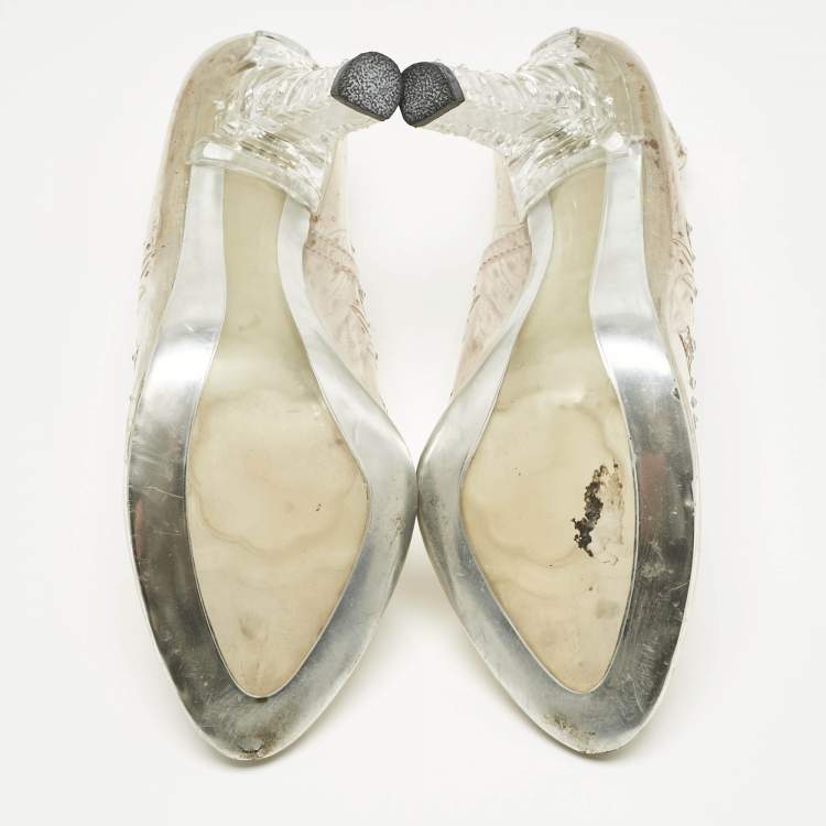 Pre Owned Dolce & Gabbana Transparent PVC Cinderella Embellished Round Toe Pumps Size 39