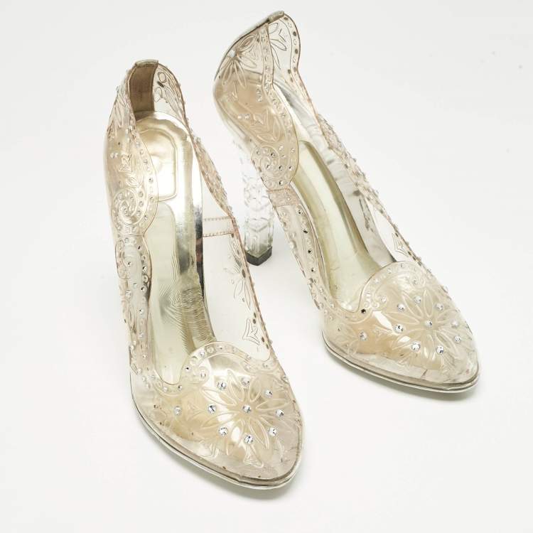 Pre Owned Dolce & Gabbana Transparent PVC Cinderella Embellished Round Toe Pumps Size 39