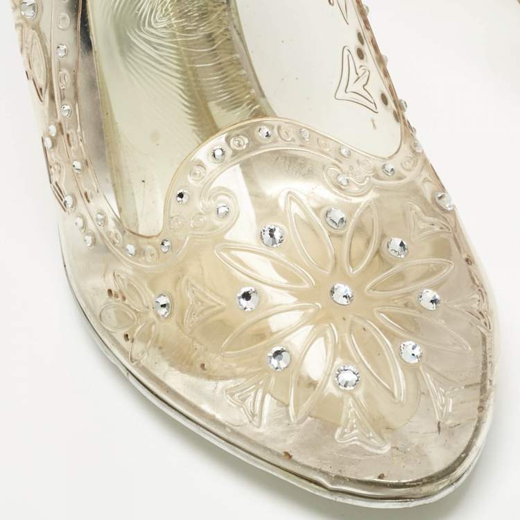 Pre Owned Dolce & Gabbana Transparent PVC Cinderella Embellished Round Toe Pumps Size 39