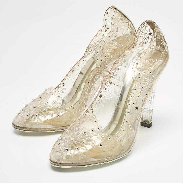 Pre Owned Dolce & Gabbana Transparent PVC Cinderella Embellished Round Toe Pumps Size 39