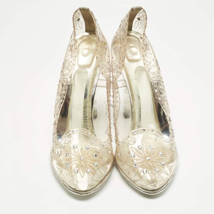 Pre Owned Dolce & Gabbana Transparent PVC Cinderella Embellished Round Toe Pumps Size 39