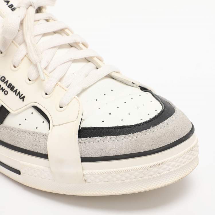Pre Owned Dolce & Gabbana White/Black Leather and Suede Custom 2.Zero Low Top Sneakers Size 43