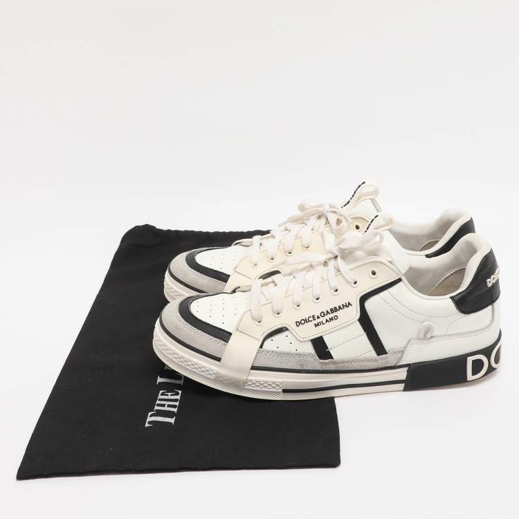 Pre Owned Dolce & Gabbana White/Black Leather and Suede Custom 2.Zero Low Top Sneakers Size 43