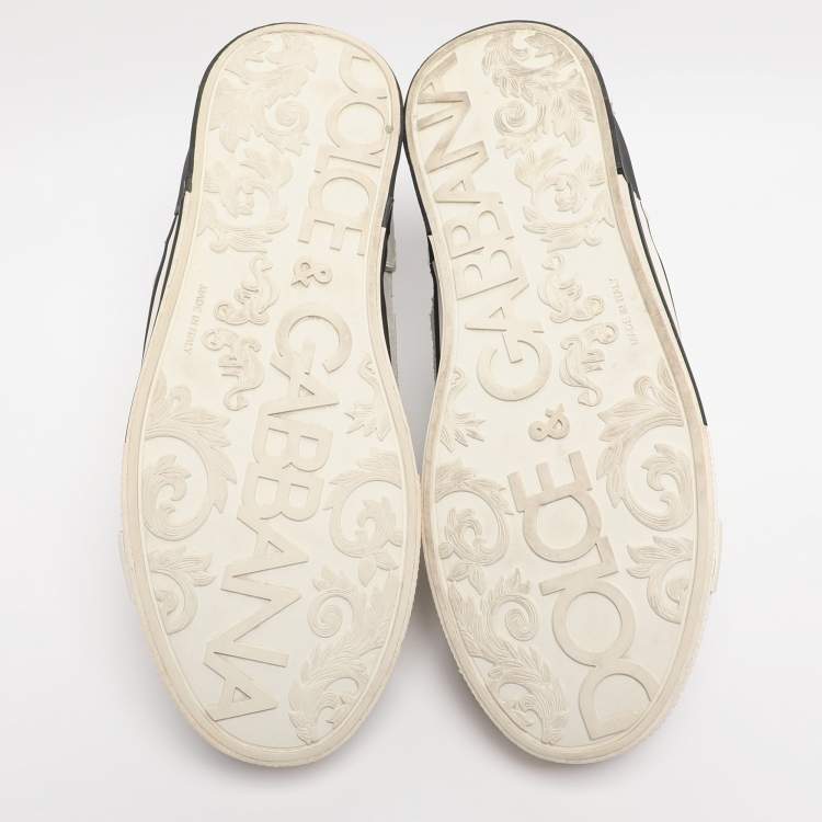 Pre Owned Dolce & Gabbana White/Black Leather and Suede Custom 2.Zero Low Top Sneakers Size 43