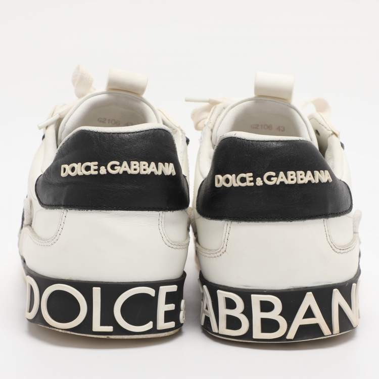 Pre Owned Dolce & Gabbana White/Black Leather and Suede Custom 2.Zero Low Top Sneakers Size 43