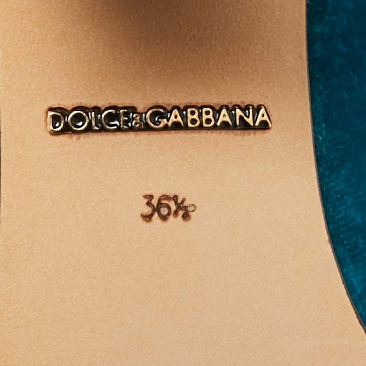 Pre Owned Dolce & Gabbana Blue Velvet Crystal Embellished Mary Jane Pumps Size 36.5