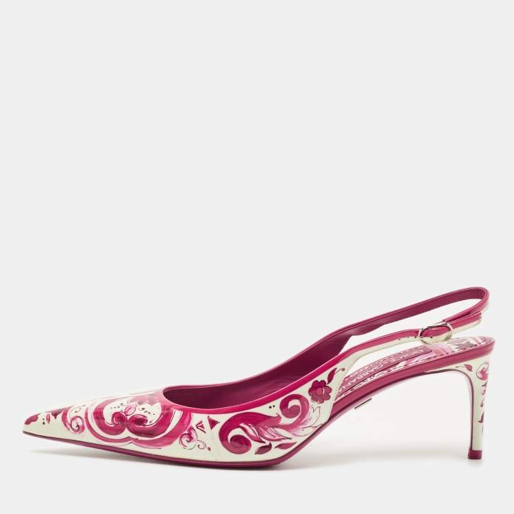 Pre Owned Dolce & Gabbana Purple/White Floral Print Patent Leather Slingback Pumps Size 40