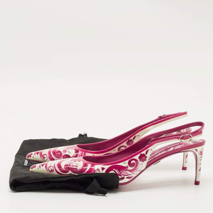 Pre Owned Dolce & Gabbana Purple/White Floral Print Patent Leather Slingback Pumps Size 40