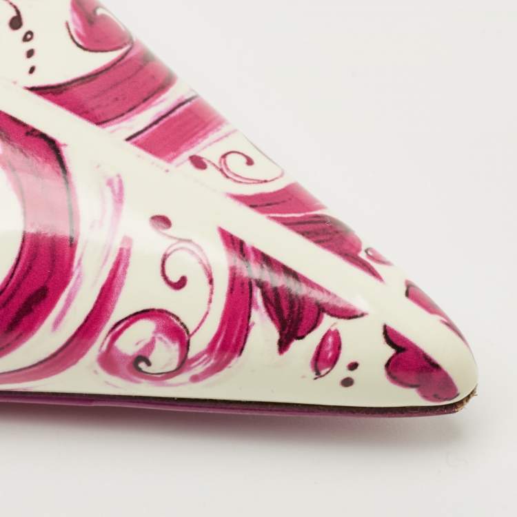 Pre Owned Dolce & Gabbana Purple/White Floral Print Patent Leather Slingback Pumps Size 40