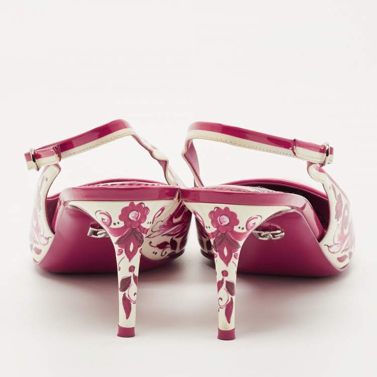 Pre Owned Dolce & Gabbana Purple/White Floral Print Patent Leather Slingback Pumps Size 40
