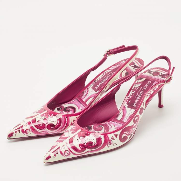 Pre Owned Dolce & Gabbana Purple/White Floral Print Patent Leather Slingback Pumps Size 40
