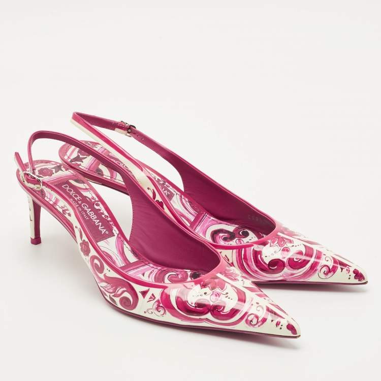 Pre Owned Dolce & Gabbana Purple/White Floral Print Patent Leather Slingback Pumps Size 40
