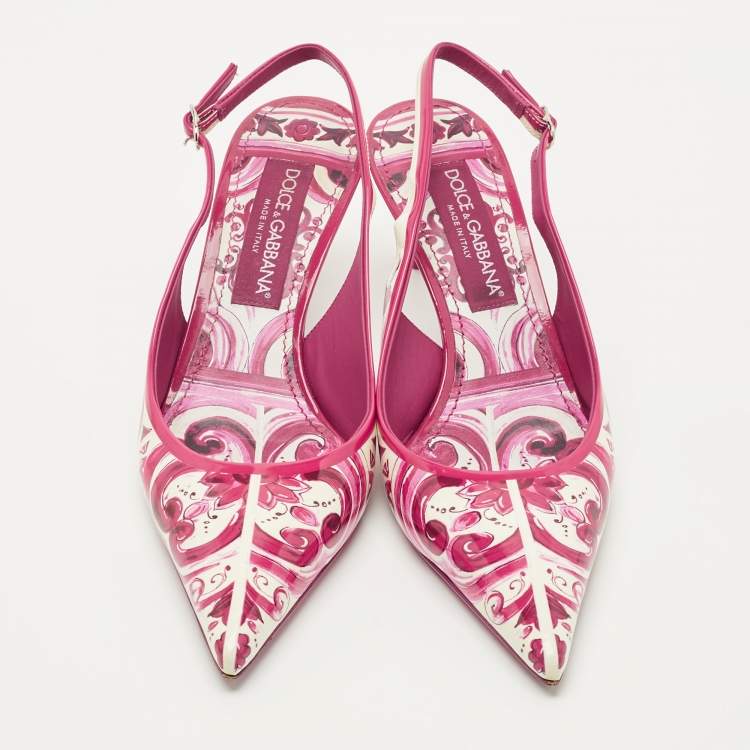 Pre Owned Dolce & Gabbana Purple/White Floral Print Patent Leather Slingback Pumps Size 40