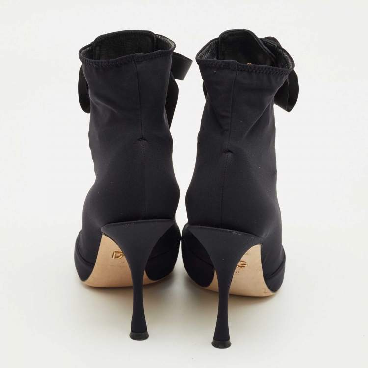 Pre Owned Dolce & Gabbana Navy Blue Stretch Fabric Lori Sock Boots Size 37