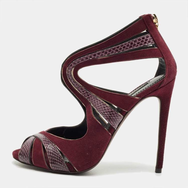 Pre Owned Dolce & Gabbana Burgundy Python Leather And Suede Cut Out Pumps Size 38