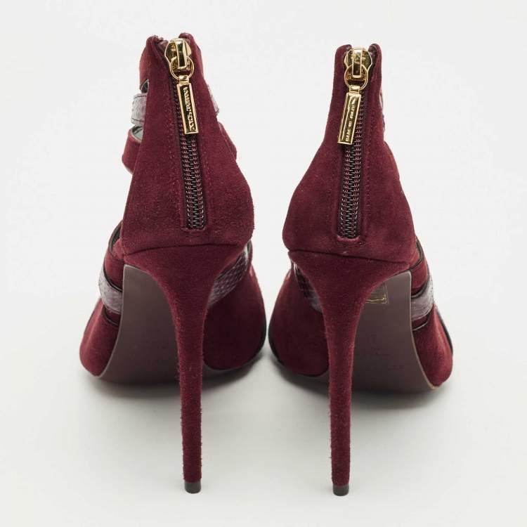 Pre Owned Dolce & Gabbana Burgundy Python Leather And Suede Cut Out Pumps Size 38