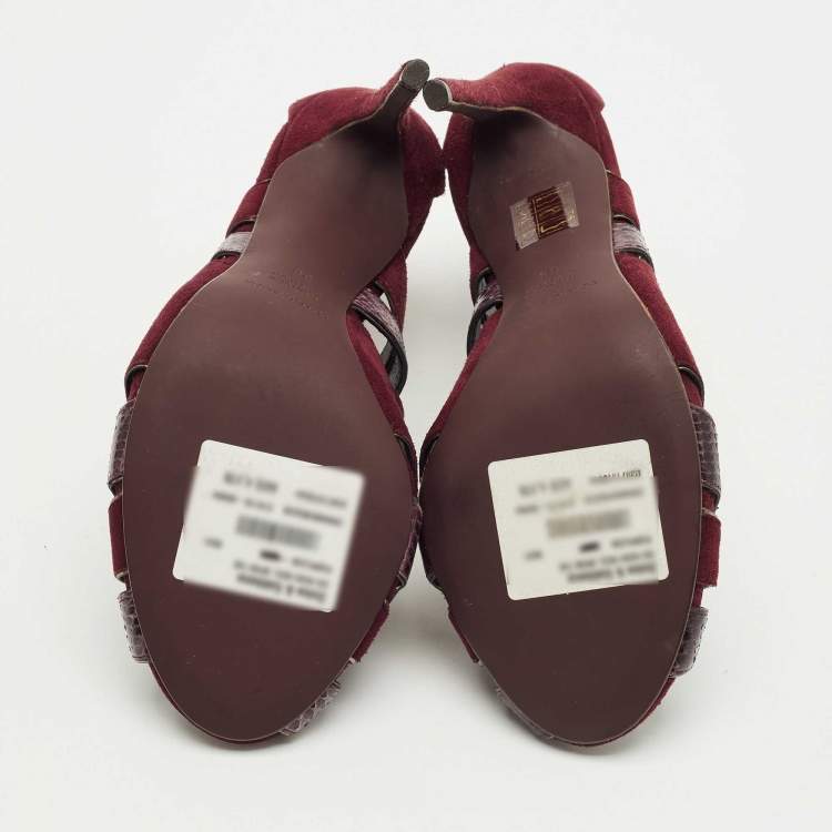 Pre Owned Dolce & Gabbana Burgundy Python Leather And Suede Cut Out Pumps Size 38