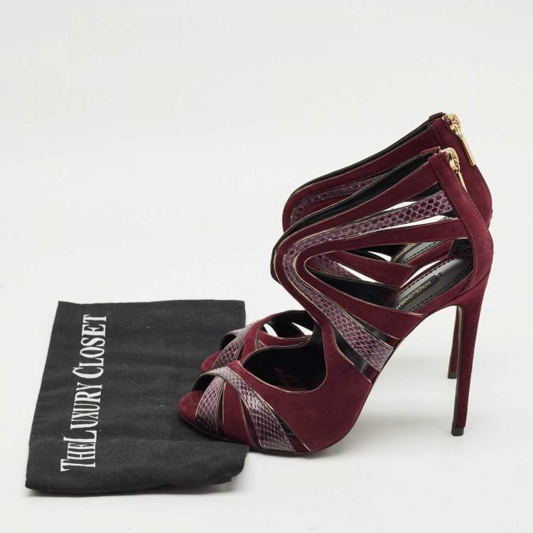 Pre Owned Dolce & Gabbana Burgundy Python Leather And Suede Cut Out Pumps Size 38