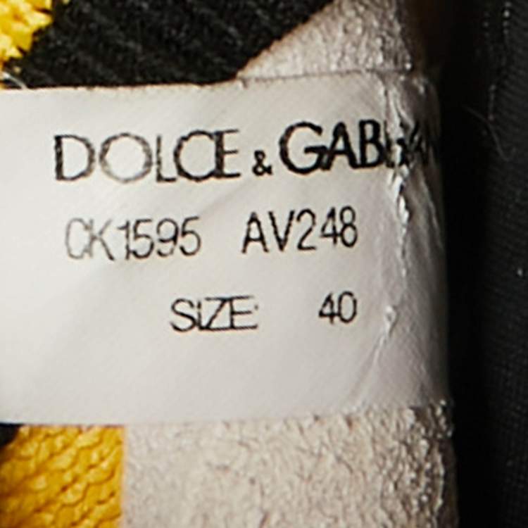 Pre Owned Dolce & Gabbana Black/Yellow Knit Fabric Sorrento Slip On Sneakers Size 40