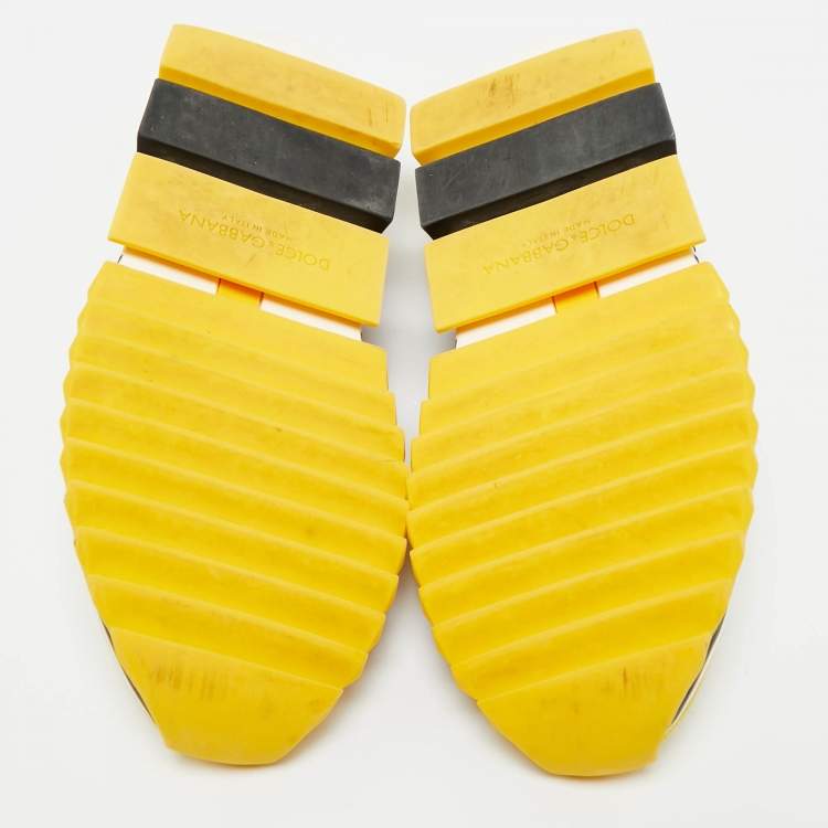 Pre Owned Dolce & Gabbana Black/Yellow Knit Fabric Sorrento Slip On Sneakers Size 40