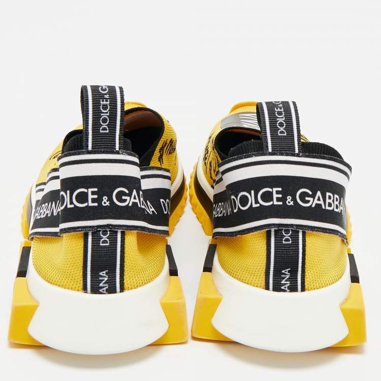 Pre Owned Dolce & Gabbana Black/Yellow Knit Fabric Sorrento Slip On Sneakers Size 40