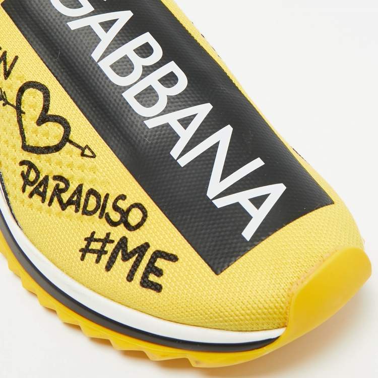 Pre Owned Dolce & Gabbana Black/Yellow Knit Fabric Sorrento Slip On Sneakers Size 40