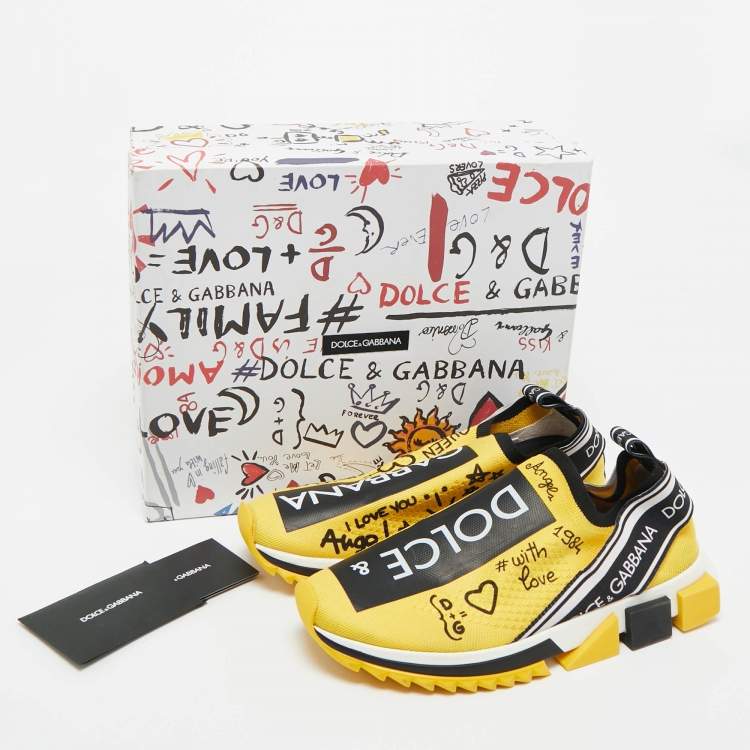 Pre Owned Dolce & Gabbana Black/Yellow Knit Fabric Sorrento Slip On Sneakers Size 40