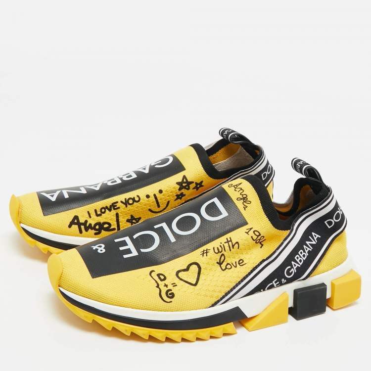 Pre Owned Dolce & Gabbana Black/Yellow Knit Fabric Sorrento Slip On Sneakers Size 40