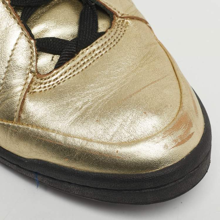 Pre Owned Dolce & Gabbana Gold Leather High Top Sneakers Size 37.5