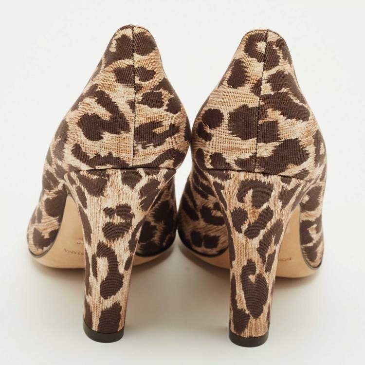 Pre Owned Dolce & Gabbana Brown/Beige Leopard Print Fabric Peep Toe Pumps Size 37.5