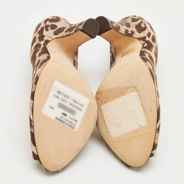 Pre Owned Dolce & Gabbana Brown/Beige Leopard Print Fabric Peep Toe Pumps Size 37.5