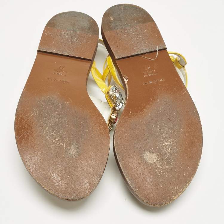 Pre Owned Dolce & Gabbana Multicolor Patent Crystal Embellished Thong Strap Flat Sandals Size 37