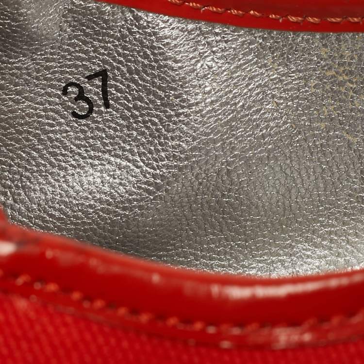 Pre Owned Dolce & Gabbana Orange/Sliver Leather and Canvas Lace Up Low Top Sneakers Size 37