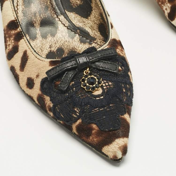 Pre Owned Dolce & Gabbana Brown/Beige Calf Hair Bow Pointed Toe Pumps Size 37