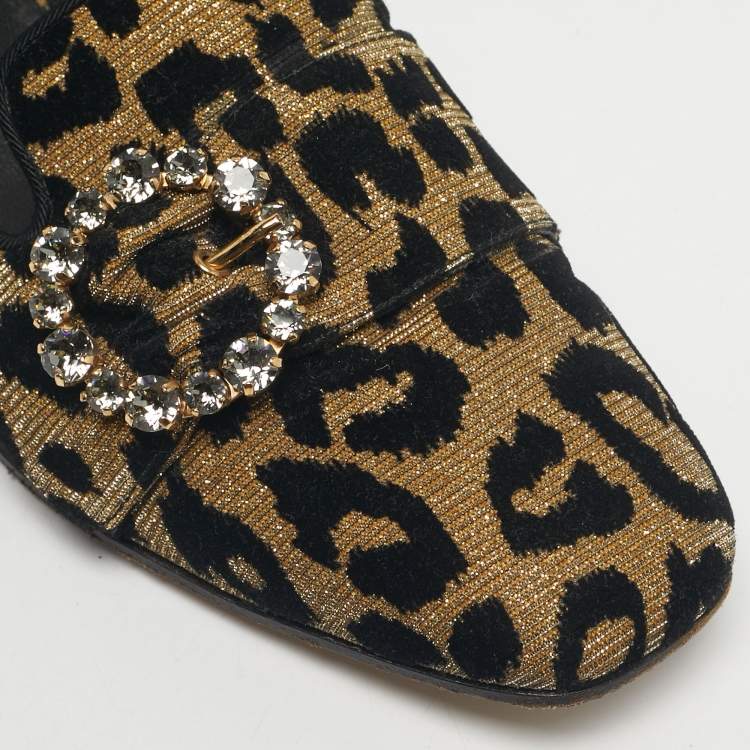Pre Owned Dolce & Gabbana Black/Gold Lurex Fabric Jackie Smoking Slippers Size 37