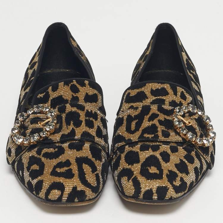 Pre Owned Dolce & Gabbana Black/Gold Lurex Fabric Jackie Smoking Slippers Size 37