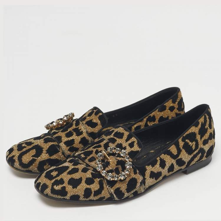 Pre Owned Dolce & Gabbana Black/Gold Lurex Fabric Jackie Smoking Slippers Size 37