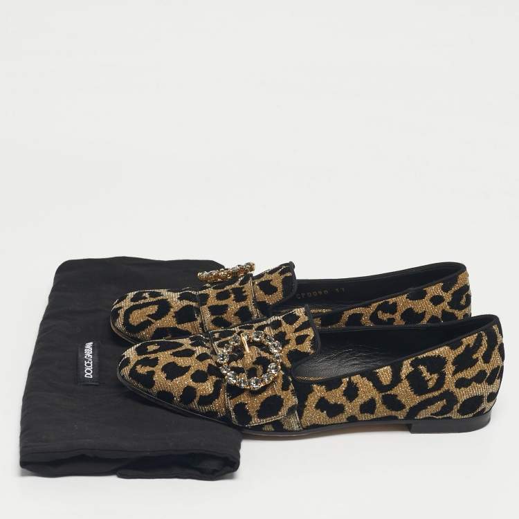 Pre Owned Dolce & Gabbana Black/Gold Lurex Fabric Jackie Smoking Slippers Size 37