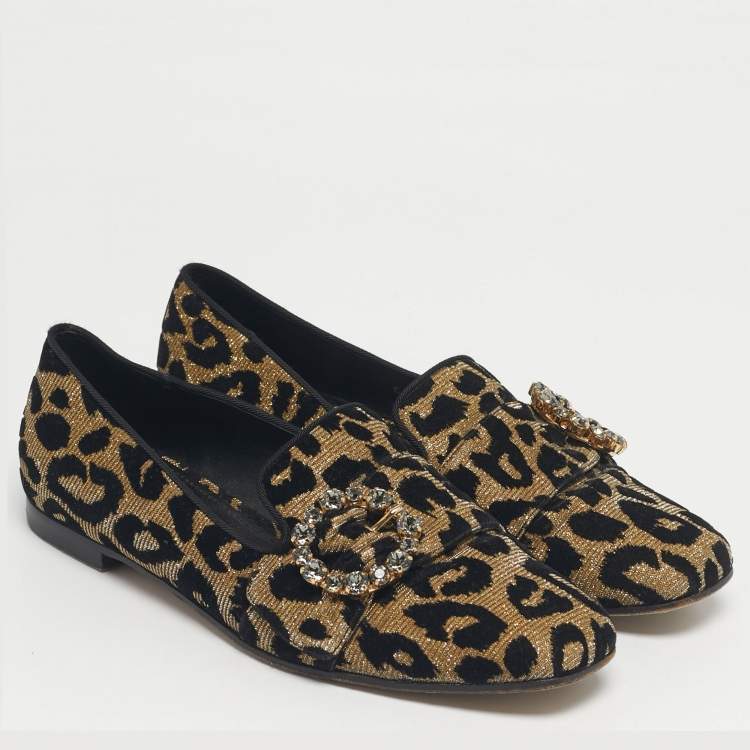Pre Owned Dolce & Gabbana Black/Gold Lurex Fabric Jackie Smoking Slippers Size 37