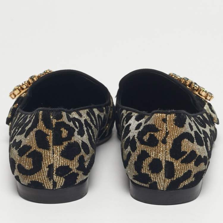 Pre Owned Dolce & Gabbana Black/Gold Lurex Fabric Jackie Smoking Slippers Size 37