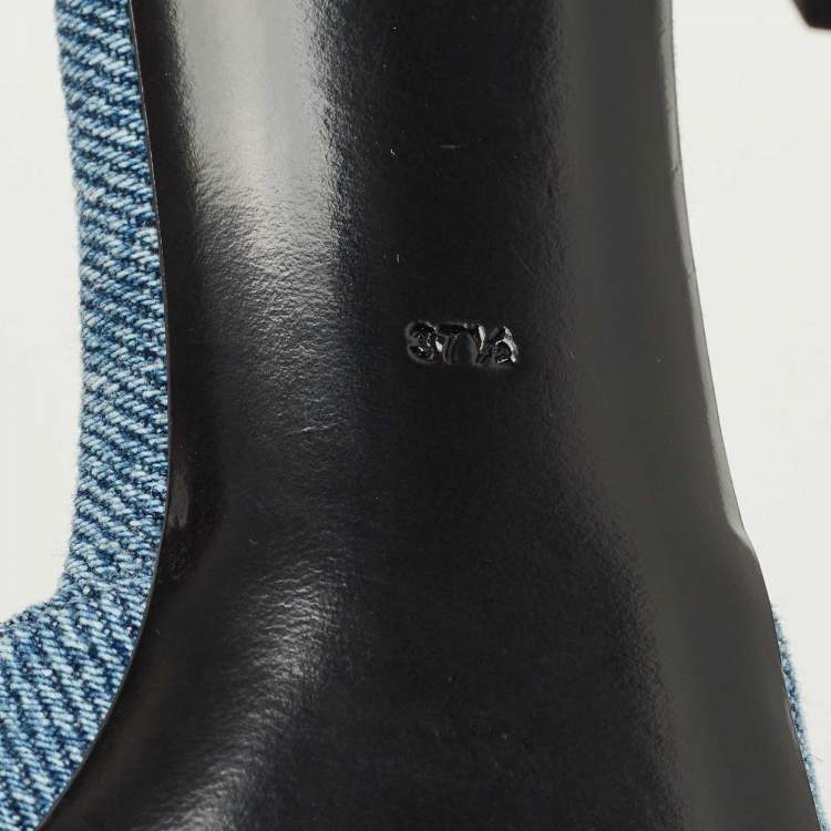 Pre Owned Dolce & Gabbana Blue Denim Stiletto Heel Peep toe Slide Sandals Size 37.5