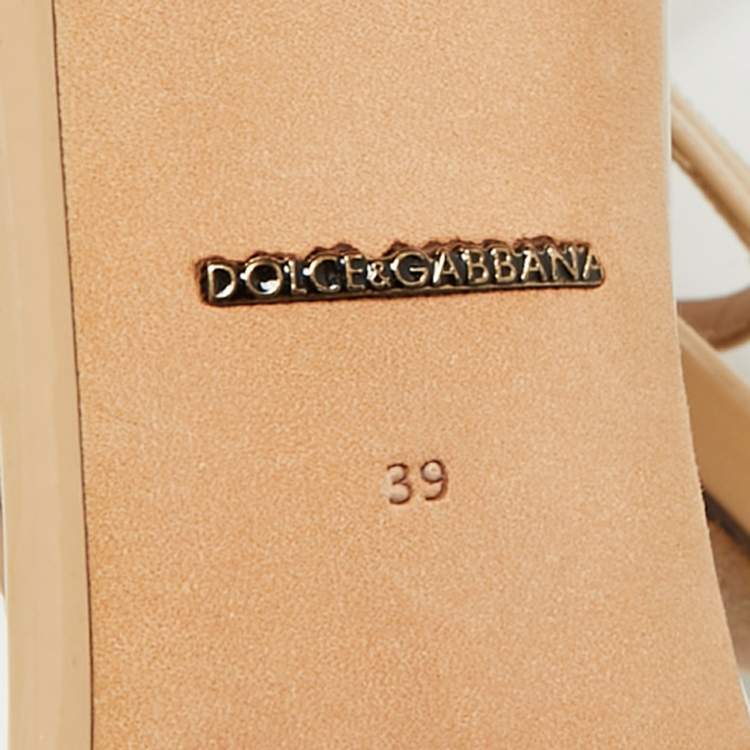 Pre Owned Dolce & Gabbana Beige Leather Ankle Strap Sandals Size 38.5