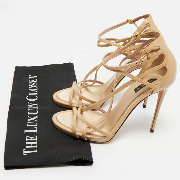 Pre Owned Dolce & Gabbana Beige Leather Ankle Strap Sandals Size 38.5