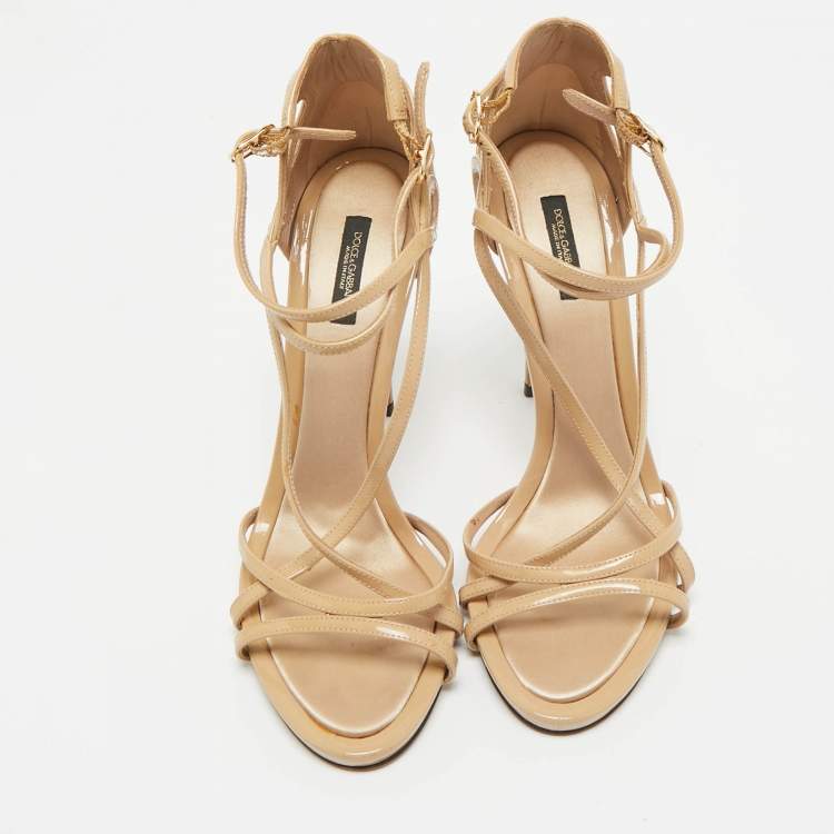 Pre Owned Dolce & Gabbana Beige Leather Ankle Strap Sandals Size 38.5