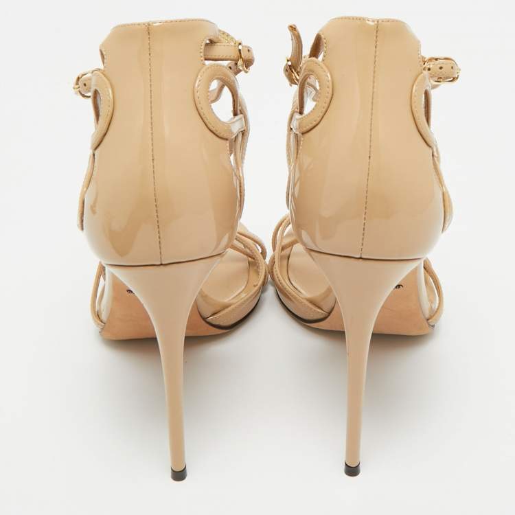 Pre Owned Dolce & Gabbana Beige Leather Ankle Strap Sandals Size 38.5