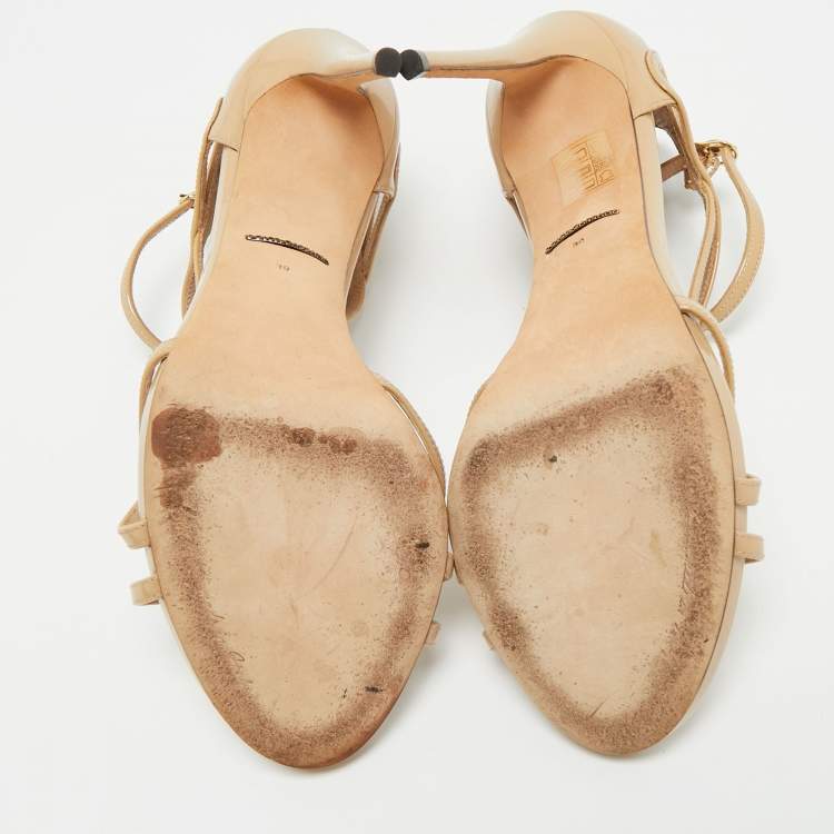 Pre Owned Dolce & Gabbana Beige Leather Ankle Strap Sandals Size 38.5