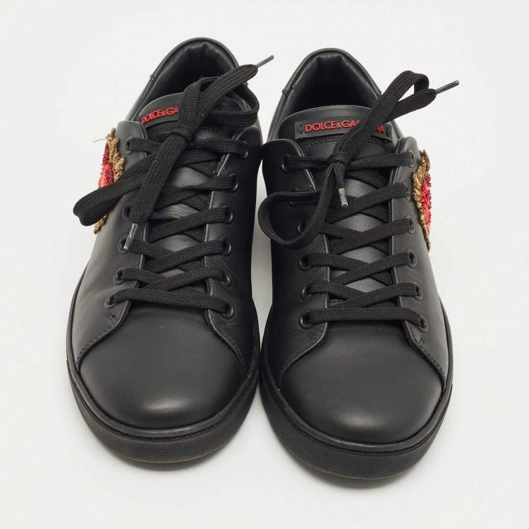 Pre Owned Dolce & Gabbana Black Leather DG Heart Sneakers Size 39