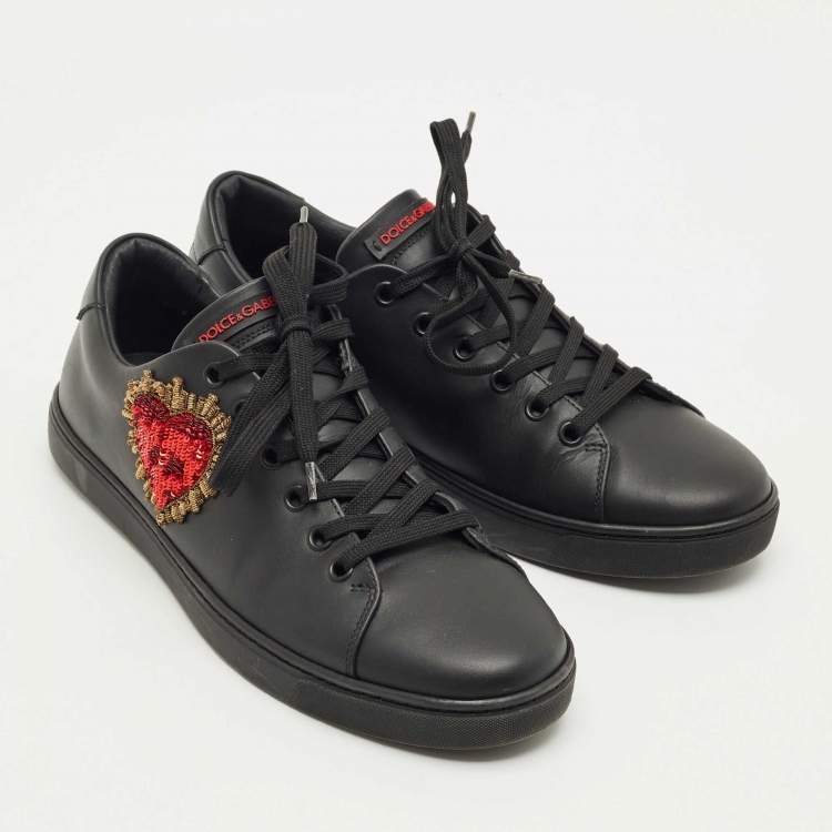 Pre Owned Dolce & Gabbana Black Leather DG Heart Sneakers Size 39