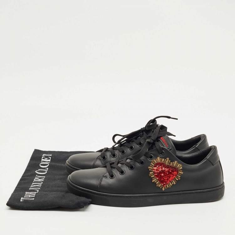 Pre Owned Dolce & Gabbana Black Leather DG Heart Sneakers Size 39