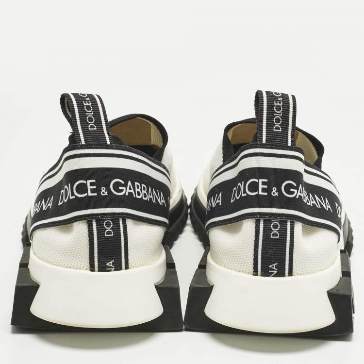 Pre Owned Dolce & Gabbana Cream Knit Fabric Sorrento Slip On Sneakers Size 39